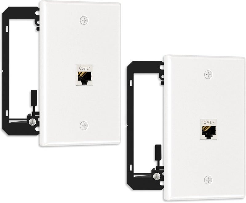 FGBB 2 Pack Ethernet Wall Plate, 1 Port Keystone Wall Plate with Bracket and Cat7 Shielded RJ45 Keystone Coupler, Single Gang Ethernet Wall Plate with Mounting Bracket - Image 1